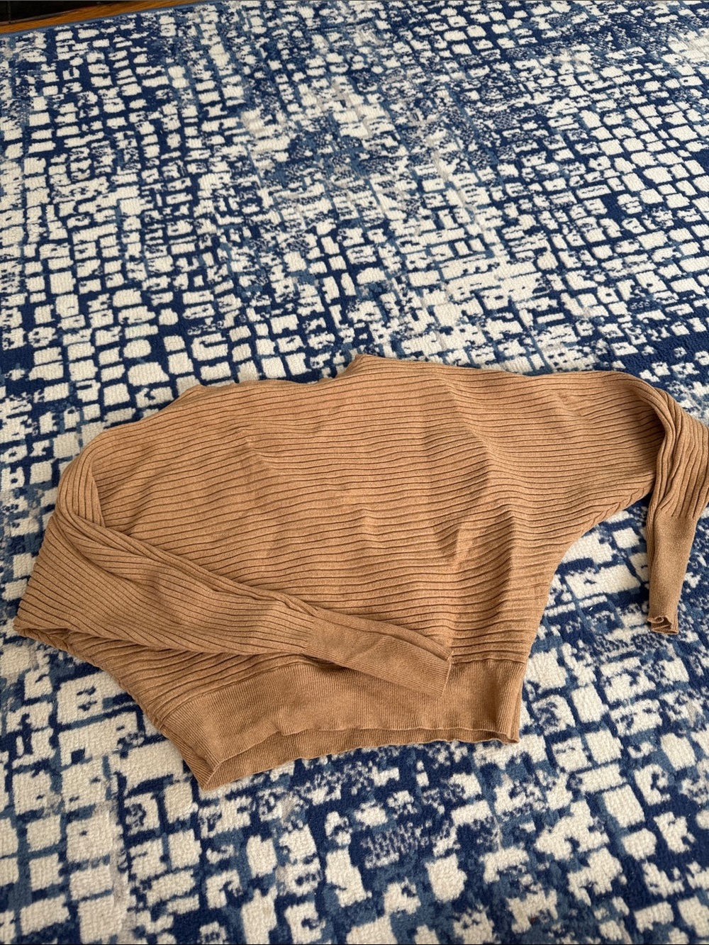 T Tahari Ribbed One-Shoulder Top in Camel Brown